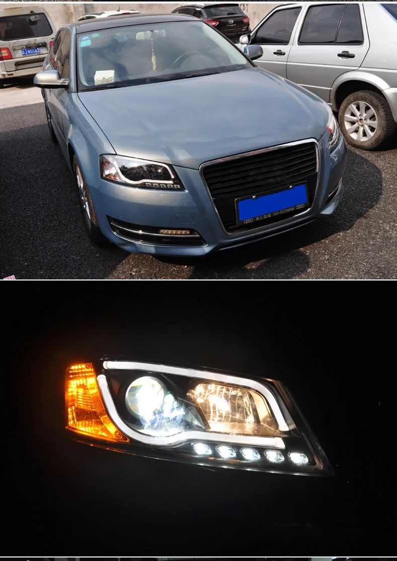 Luz delantera del coche para AUDI A3 2008-2012 S3 LED conjunto de faros delanteros para automóvil mejora Ojo de Ángel luces diurnas lámpara de señal dinámica