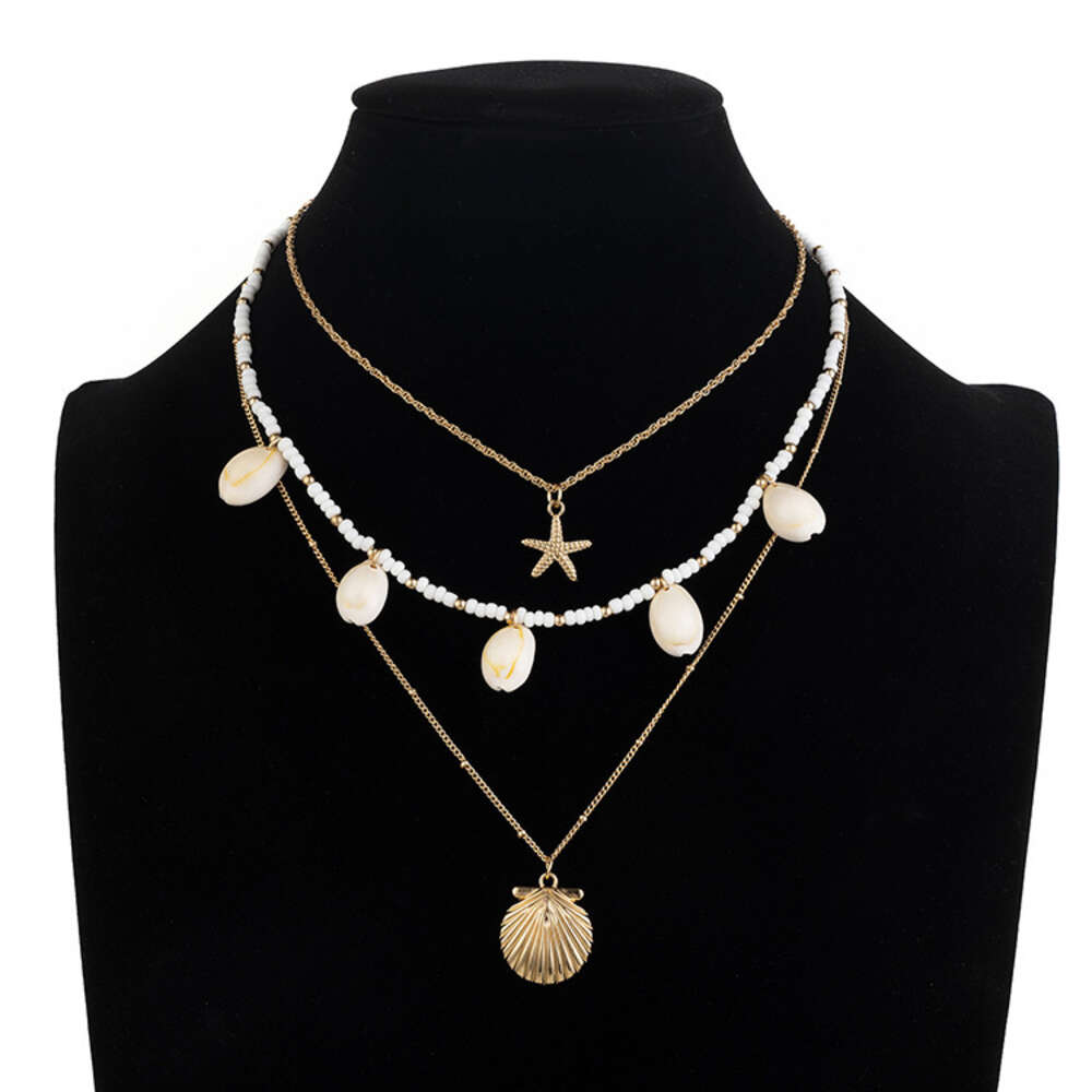 Cold Wind Pearl Multi Layered Necklace Shell Pendant Fashion Trend Personalized Long Neckchain Collar Chain