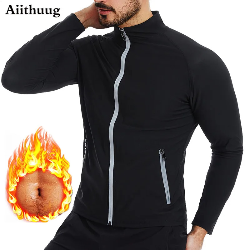 ウエストおなかのシェーパーaiithuug sauna sweat jackets with zipper pockets sauna men for men sweat zipper長袖のトレーニングジャケットメンズボディシェーパージム231115