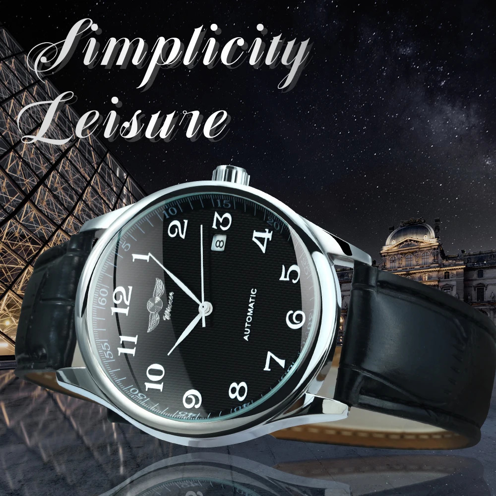 Другие часы Winner Business Минималистичные часы для мужчин Ретро Классический дизайн с календарем Лучший бренд Автоматические механические черные кожаные ремешки 231116