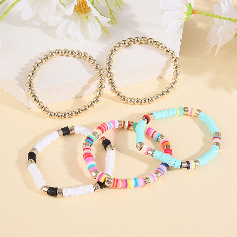 6 pièces bohème coloré empilable Bracelet ensemble pour femmes argile douce poterie superposition chaîne élastique Bracelet femme Boho bijoux