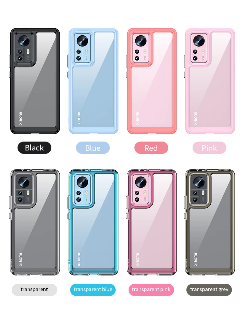 Clear akrylowa obudowa telefoniczna dla Xiaomi Mi 12 Pro 12x Candy Color TPU Bumper Rugged Protective Back Cover Shell