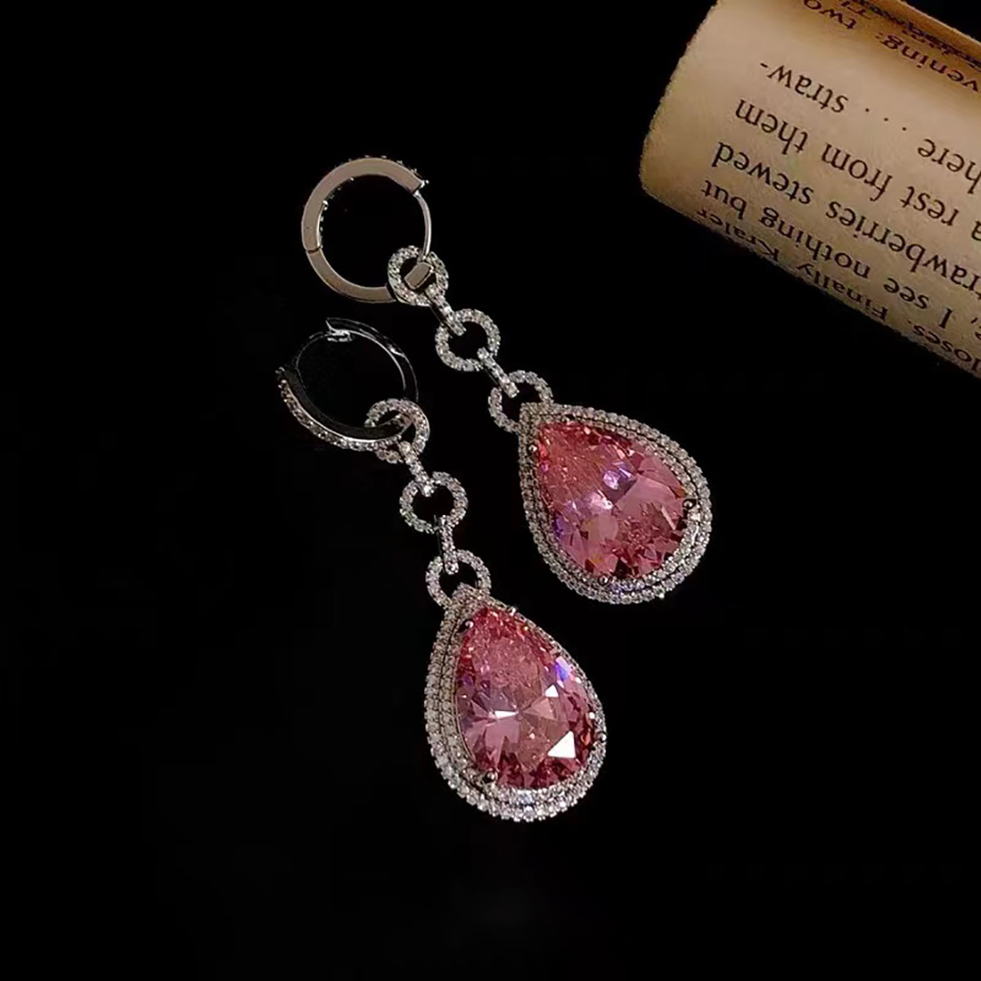 Luxe Water Drop Pink Diamond Dangle Earring 925 sterling zilveren Party Wedding Drop Oorbellen voor Vrouwen Bridal Promise Sieraden