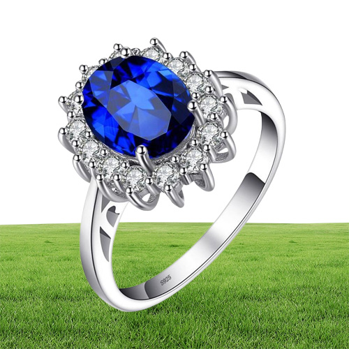 JewelryPalace Princess Created Blue Sapphire Engagement Ring for Women Kate Middleton Crown 925 Sterling Silver Ring 2202101639263