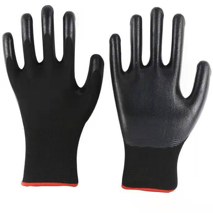 Gloves Rubber Multipurpose Black Stretchable Rubber Coated Working Gloves Construction Safety Length 23.5cm