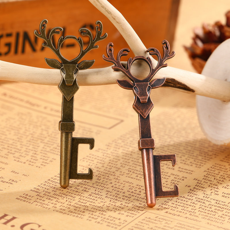 Christmas Deer Head Beer Bottle Opener Keychain Zinc Alloy Vintage Key Ring Pendant Bottle Opener for Festival Bar Tool LX6230