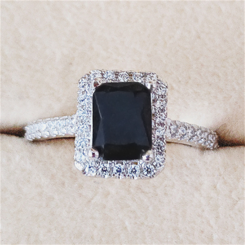 Hanmade Square edelstenen Ring 925 Sterling Silver Diamond CZ Betrokkenheid trouwringen voor vrouwen belofte feestjuwelen geschenk