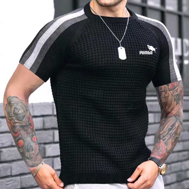 Men's Sweaters Men's Spring Summer New Waffle Pattern Shirt For Men Pullovers High-quality Casual Knitted Heavy Round Neck Top Tees J231116