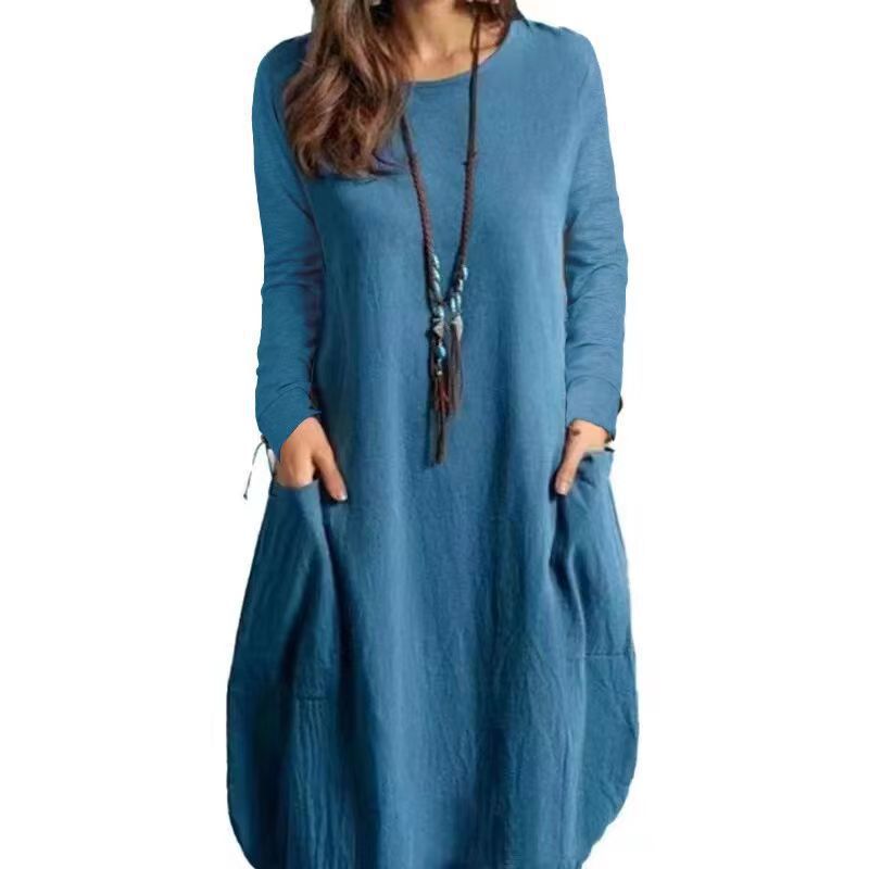 Women's Party Dresses Cotton Linen Loose Casual Long/Short Dress Solid Color Pocket Dress Fall Wedding Guest Dresses