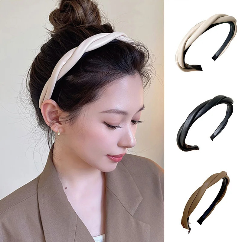 Hair band Vintage PU leather twisted headband for women's elegant hair bun thin headband simple for women's headband washing headband 231115