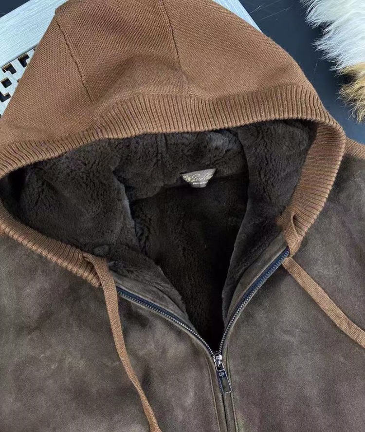 Herren Jacken Winter Loro Pania Schaffell Kaschmir Kapuze Khaki Jacke Mäntel