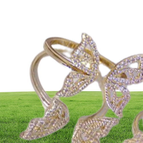 クラスターリング女性のための高品質の蝶宝石の贅沢な創造性デザイナー14Kリアルゴールドキュービックジルコニア調整可能な開口部5448289