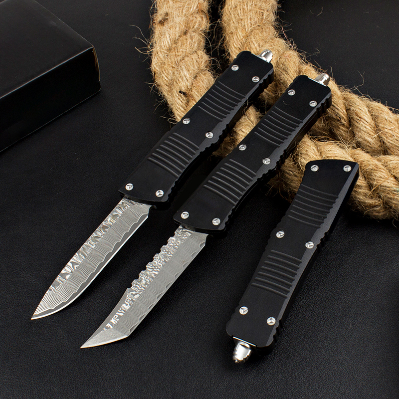 Top Quality High End VG10 Damascus Steel AUTO Tactical Knife CNC Aviation Aluminum Handle Outdoor Camping Hiking Survival Knives with Nylon Bag