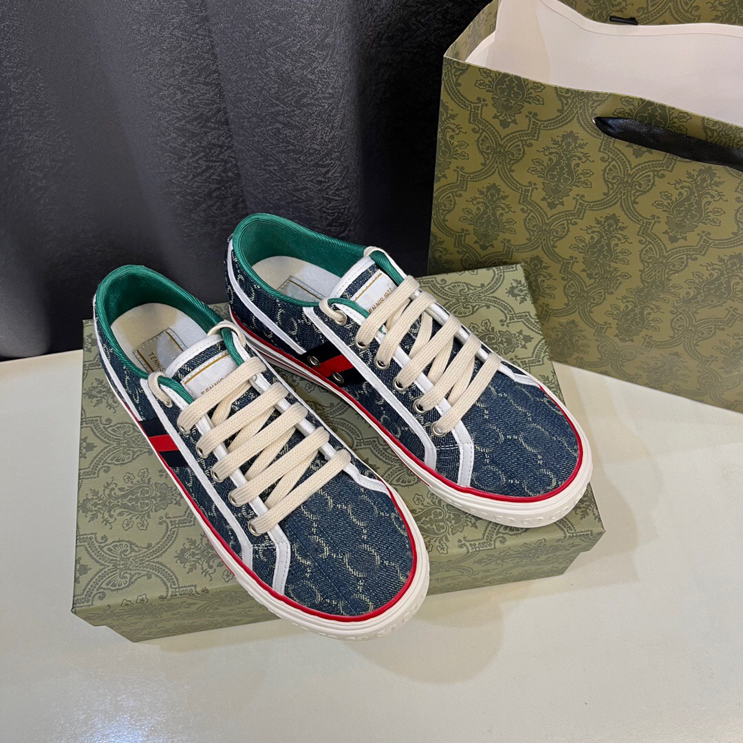 Tenis Tasarımcıları 1977 Tuval Top Mens Sneaker Ayakkabı Lüks Ayakkabı Bej Blue Washed Jacquard Kotu Kadın Ayakkabı Ace Kauçuk Sole İşlemeli Vintage Casual Sneakers