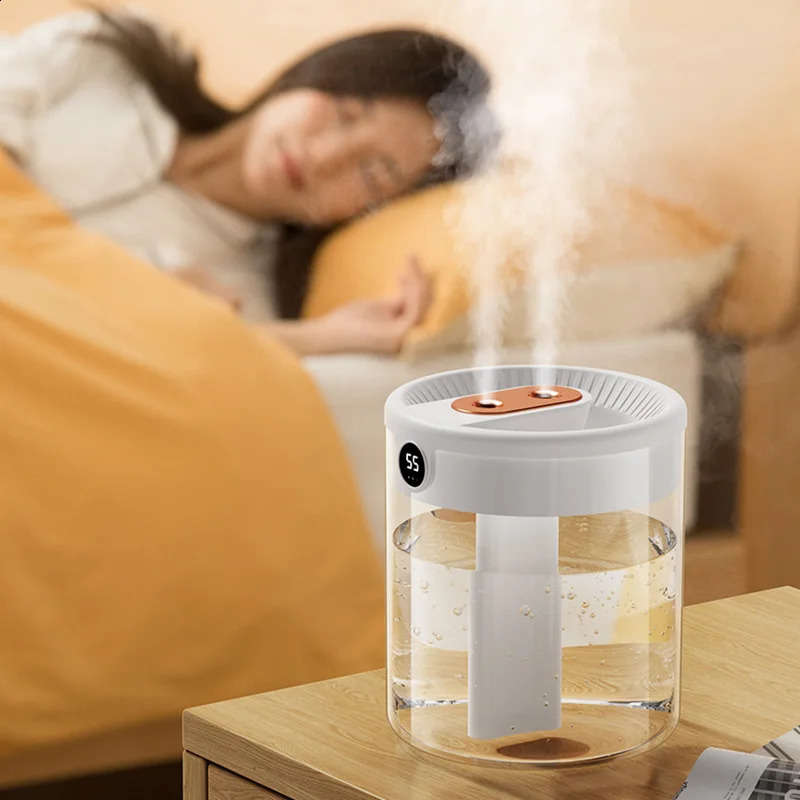 Other Home Garden Est 2L Humidificateur d'air à double buse avec affichage d'humidité LCD Diffuseur d'huile essentielle d'arôme de grande capacité pour chambre à coucher 231116