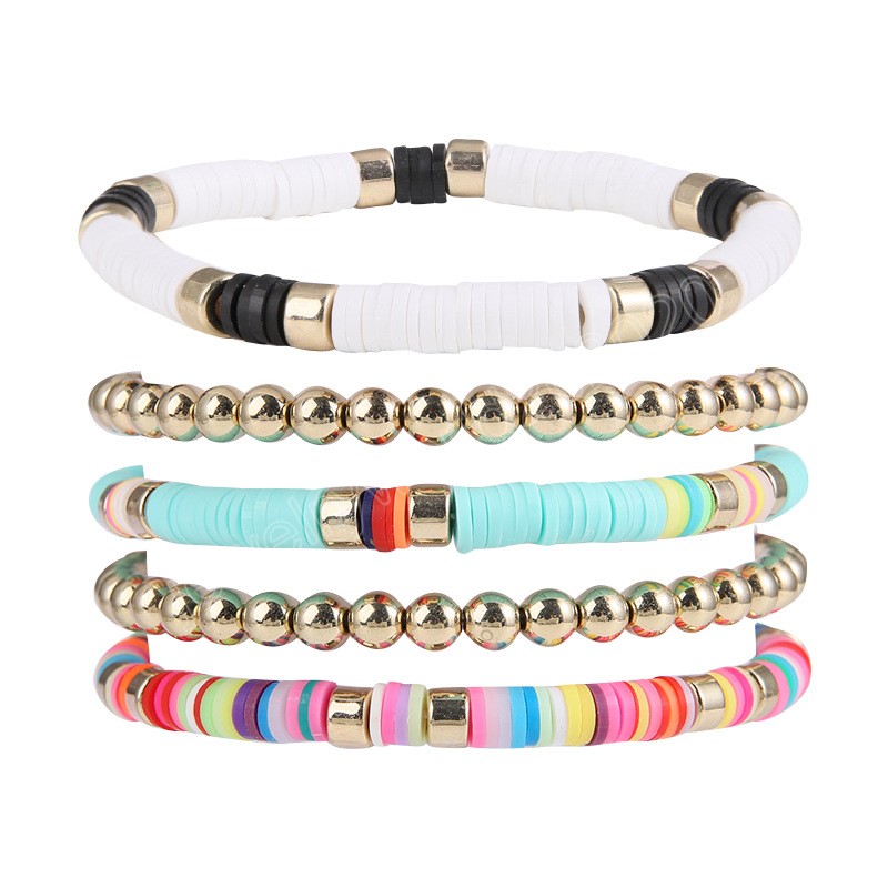 6 pièces bohème coloré empilable Bracelet ensemble pour femmes argile douce poterie superposition chaîne élastique Bracelet femme Boho bijoux