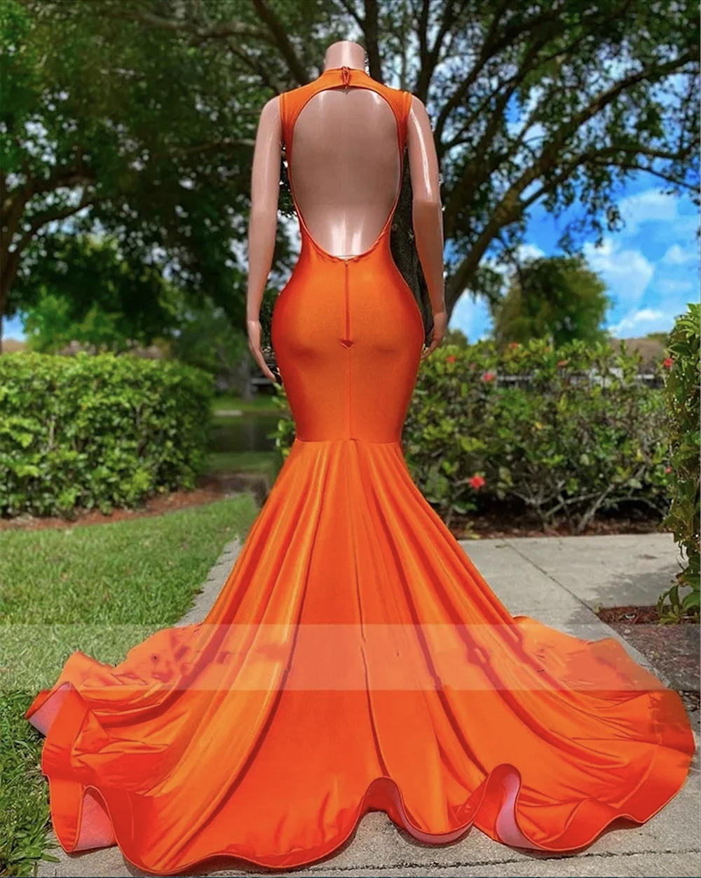 Elegante arabische Ballkleider Luxuriöse Perlenkristalle Strass Orange tiefer V-Ausschnitt Abendkleid Meerjungfrau formelle Partykleider