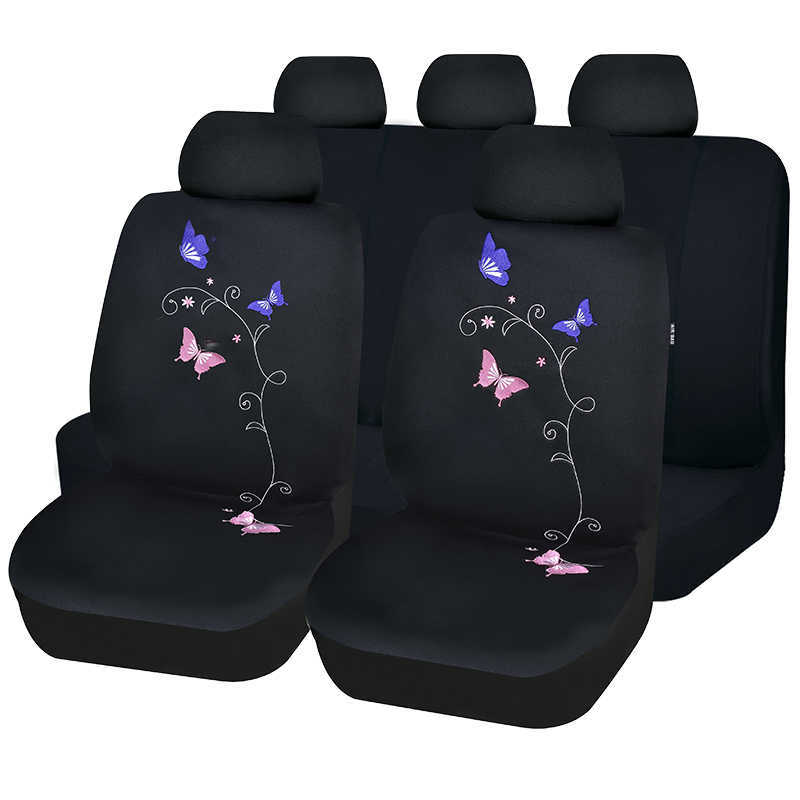 New Upgrade Pink Polyester Universal Car Seat Covers Set For Women With Embroidered Jacquard Universal Car Seat Cushion Protector