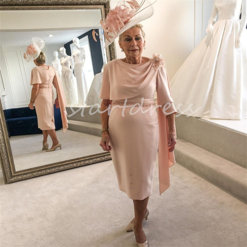 Chic Pink Mother of the Bride Dress med långärmad elegant boho bröllopsgäst gamla kvinnor kort festklänning maxi formell kväll festklänning för speciellt tillfälle 2024