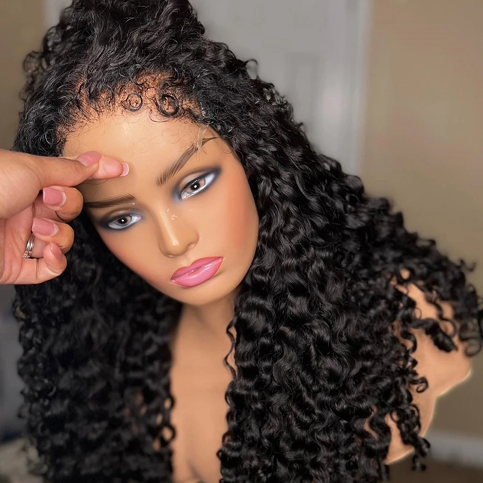 Cabelo cacheado brasileiro Human Human 4C Hairle Edge Winky Curly Wig com Curly Baby Hair HD Lace Frontal Synthetic Wig