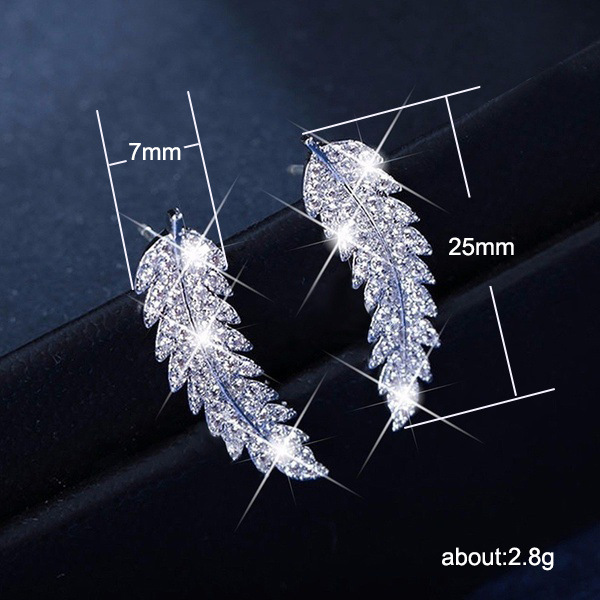 Feather Diamond Stud Earring 925 sterling silver Jewelry Engagement Wedding Earrings for Women Bridal Charm Promise Gift