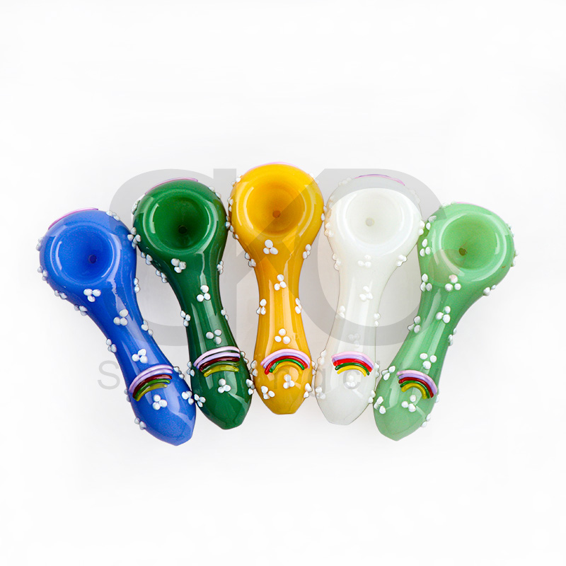 4,7-дюймовая радужная стеклянная ложка с цветочными акцентами, курительные ручные трубки для стеклянных бонгов Dab Rig