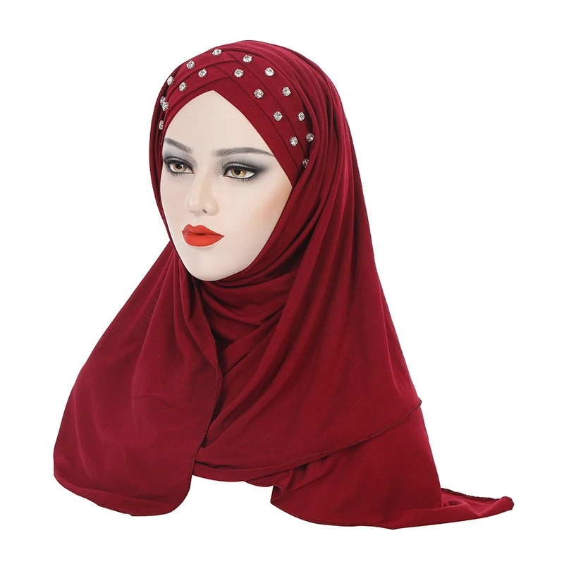 Trek aan klaar instant sjaal moslimvrouwen kruis diamanten hijabs hijabs hijabs amira cap tulband headwrap sjaal femme islam solide kleur