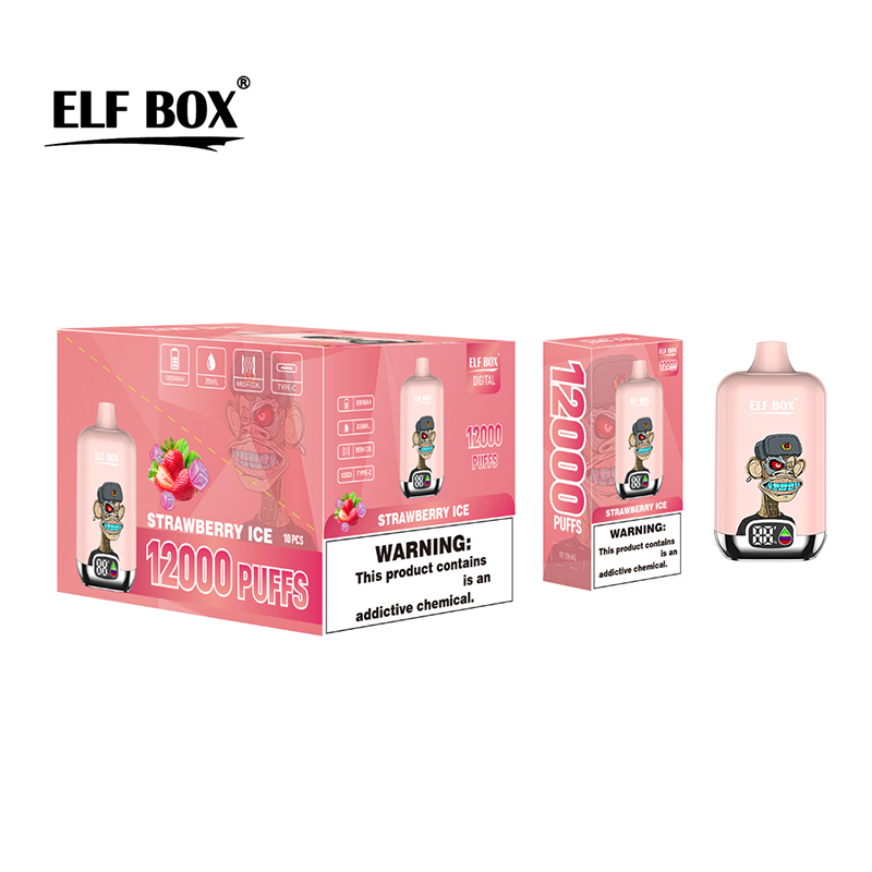 Authentique Elf Box Digital 12000 Puffs Puff 12K Jetable Vape Pen Mesh Coil E Cigarettes avec affichage de la puissance de l'huile 0% 2% 3% 5% 12 saveurs vs RandM