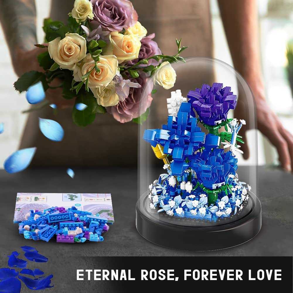 Blocks Flower Rose Bouquet Building Kit DIY Flowers Toys Gift Bonsai Tree Sets with Cover Botanical Collection Building Blocks Bricks