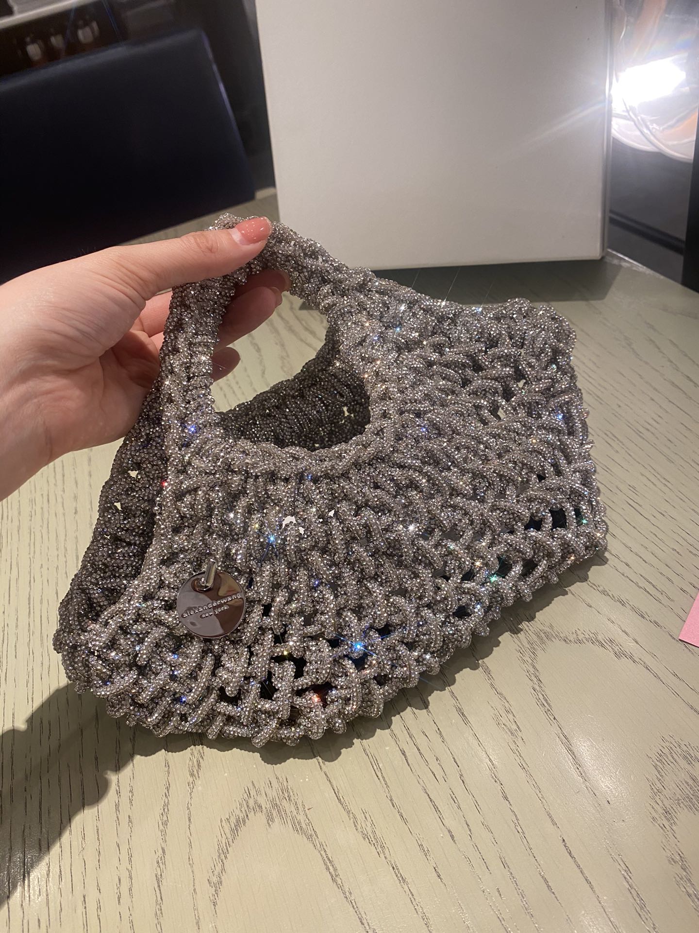 Haute qualité 10A + strass brillant Wang Diamond Luxurys Designers Gris Shimmer Glitter Femmes Sac à main Messenger Lady Party Tote Sacs à main Sac de soirée