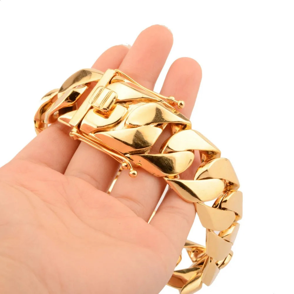 Bracciale di lusso Miami Curb Catena cubana Bracciali da donna Dragon Casting Chiusura Rocker Bangle Hip hop Trendy Gioielli da uomo placcati in oro 18 carati 231116