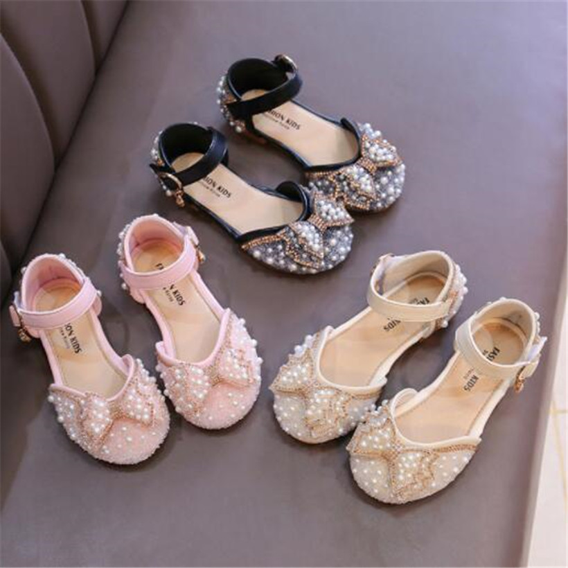 Summer Kids Sandals Rhinestone Children Girls Dress Shoes Bow Party Dance Shoe Soft Bottom NonSlip Baby Shiny Princess Shoes