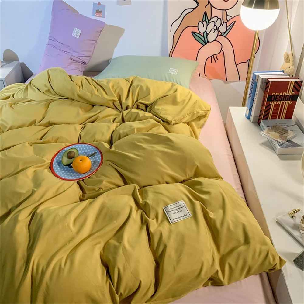Conjuntos de ropa de cama 100 Juego de algodón Funda nórdica Sábana Funda de almohada Edredón agradable para la piel Decoración de dormitorio Juegos dobles tamaño king 231116