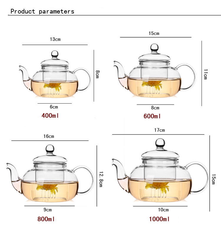 400ml/1000ml Filterable Heat-resistant Thickened Glass Teapot High Borosilicate Glass Flower Tea Pot Heatable Glass Tea Set