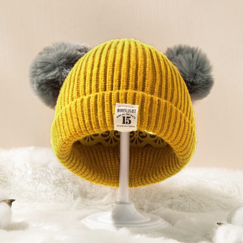 Berretto invernale bambini da 1 a 5 anni Cappello lavorato a maglia acrilico Cappello con pompon Cappellino lavorato a maglia con doppia palla di pelo