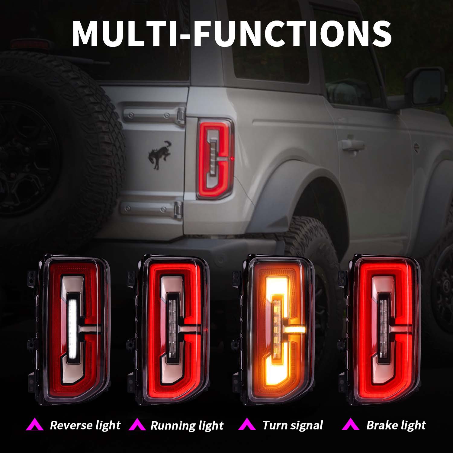 Auto Taillight Assembly Upgrade For Ford Bronco 2021-2023 LED Dynamisk signallampbroms Kör omvänd bakljus