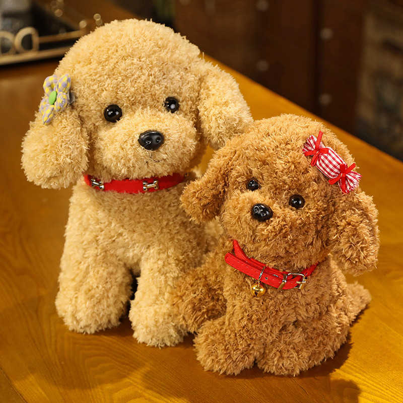 Stuffed Plush Animals 22/28cm Lovely Curly Hair Teddy Dog Plush Toys Wears Collar Head Flower Teddy Dolls Stuffed Soft Toy Kids Birthday Gifts