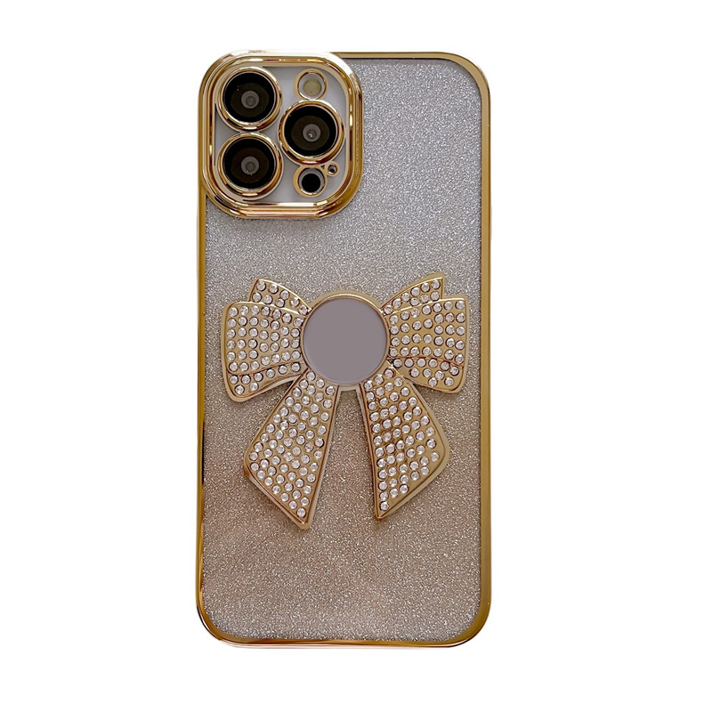 Bowknot Bling Gradient Glitter Plated Cases For Iphone 15 14 Plus 13 12 11 Pro Max Luxury Bow Diamond Chromed Clear Soft TPU Camera Lens Protector Fine Hole Phone Cover