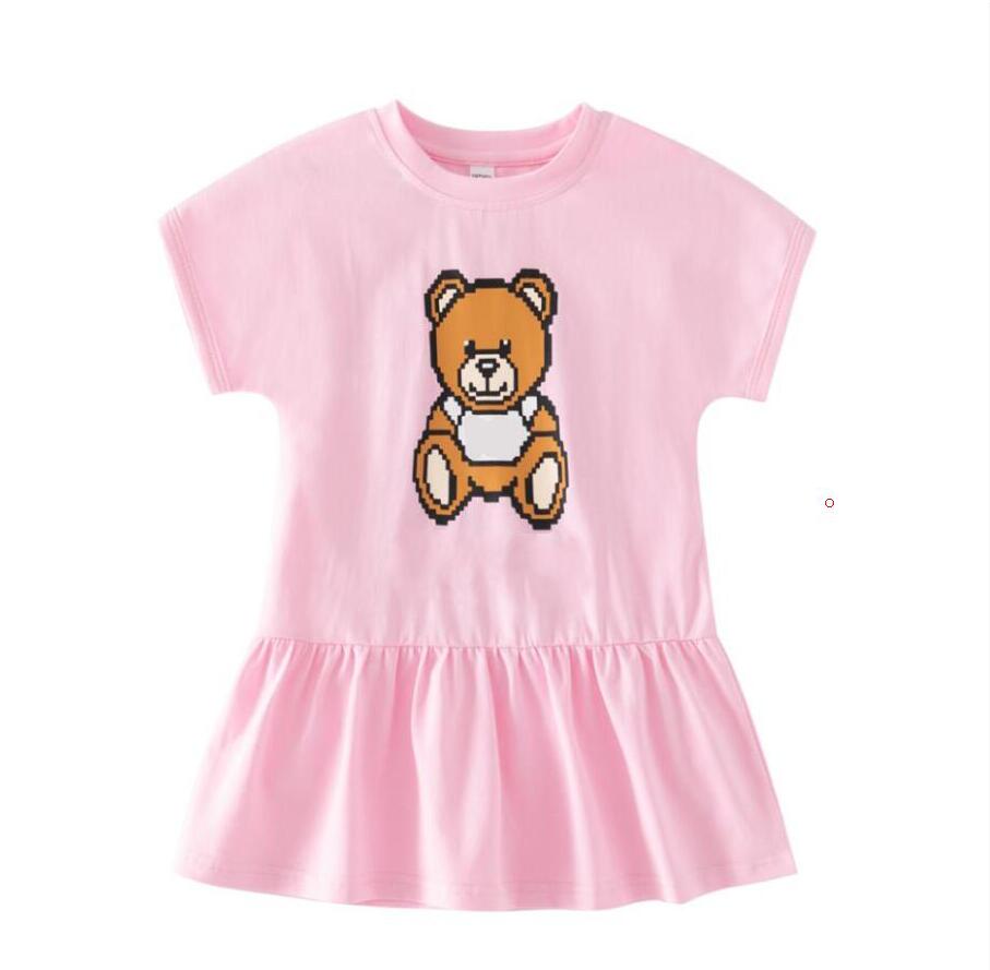 Baby Girls Brand Dress Summer Letters Printed Cartoon Bear Dresses Kids Short Sleeve Dress Cotton Girl Skirts Children Clothing