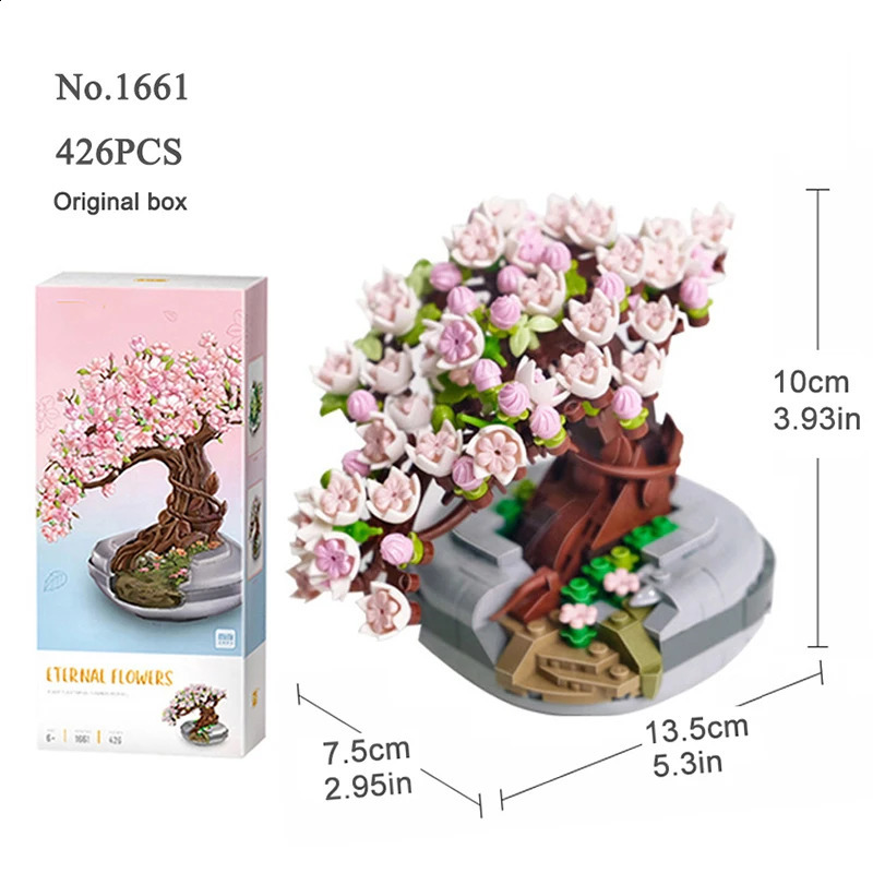 Outros brinquedos Mini Bonsai Bloco de construção Flor Planta criativa Flor de cerejeira Árvore em vaso Buquê DIY Ornamentos para casa Montagem Brinquedo amigo presente 231116