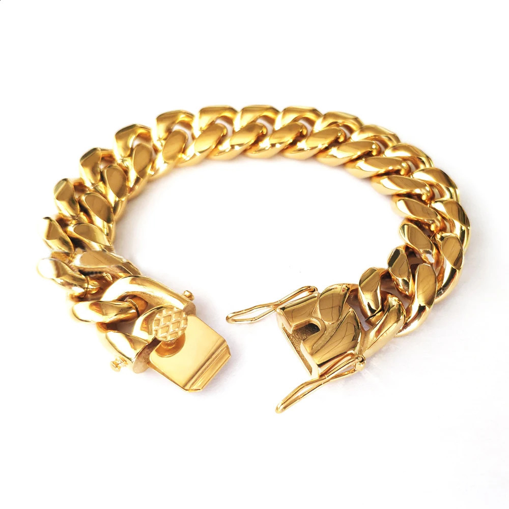 Cuff Stainless Steel Miami Curb Cuban Chain Link Bracelet Dragon Clasp Lock Bangle Hip Hop Rapper 18K Gold Plated Women Men Jewelry 231116