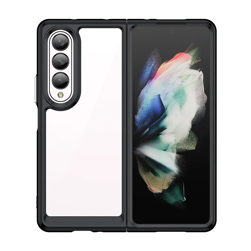 Capa de telefone rígido acrílico transparente para samsung galaxy z fold 4 3 fold3 fold4 doce cor tpu pára-choques capa protetora traseira à prova de choque