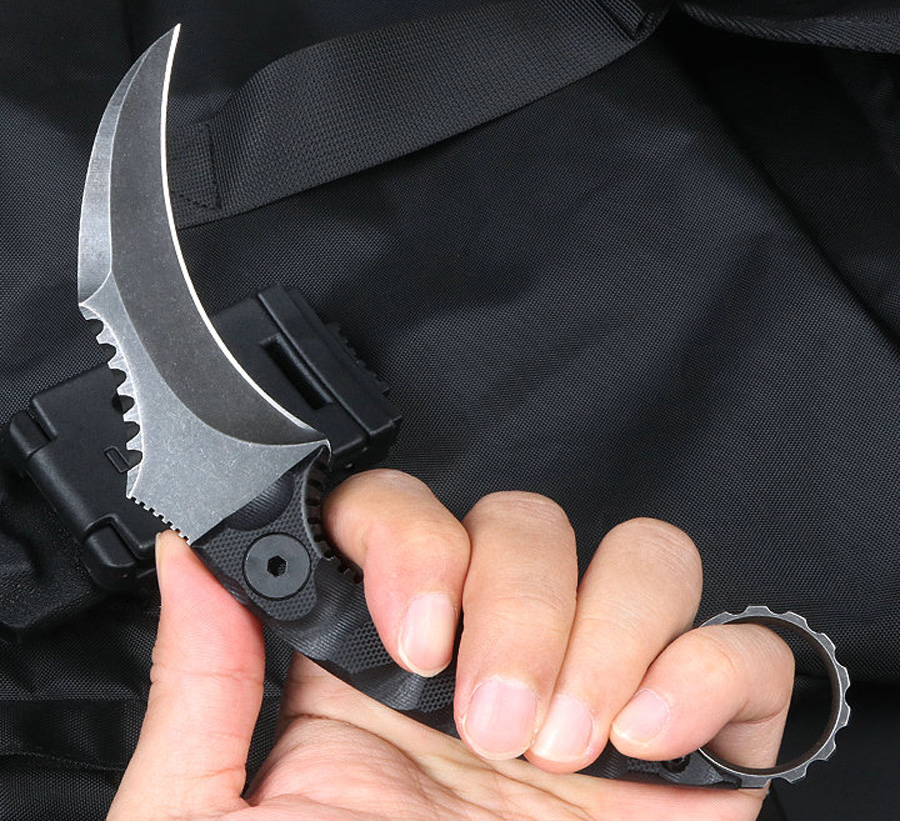 Özel Teklif M7673 Karambit Pençe Bıçağı D2 Taş yıkama bıçağı Tam Tang G10 Tutamak Açık Kamp Yürüyüşü Sabit Bıçak Taktik Bıçak Kydex