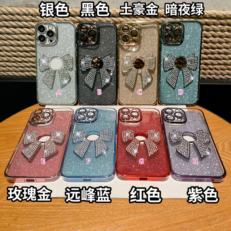 iPhone 15 14 Plus 13 12 11 Pro Max Luxury Soft TPU Bow Bow Glitter Sparkle Gromed Metallic Clear Camera Lens Protector Fine Hole Phone Cover