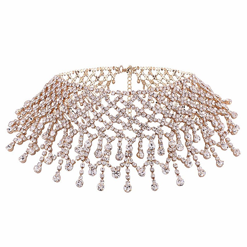 Shiny Rhinestone Chain Necklace For Women Crystal Tassel Pendant Choker korta halsband damer Bröllopsfest smycken gåvor
