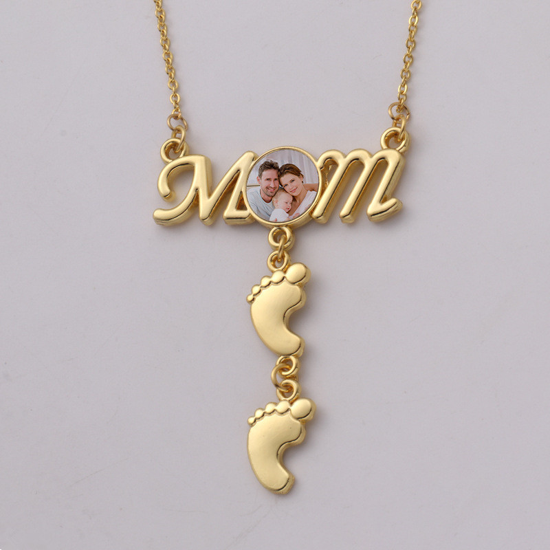 Mothers Day DIY Sublimation Blank Accessory Designer Necklace Woman Gold Plated Footprint Pendant Necklaces Fashion Jewelry Silver Necklaces for Mother Gift