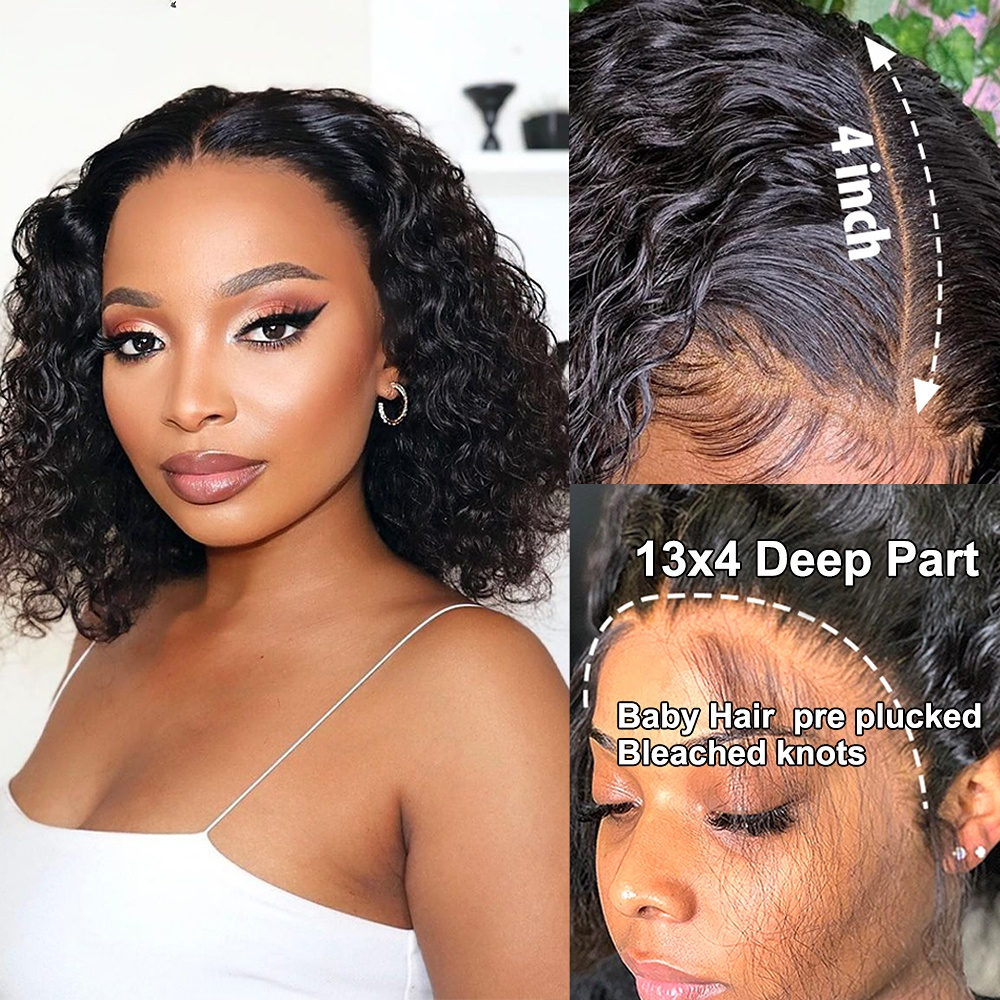 Brazilian Remy PrePlucked Kinky Curly 13x4 Lace Front Wig Short Bob Frontal Simulation Human Hair Wigs Short Jerry Curly With Bangs