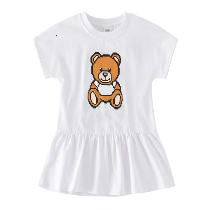 Baby Girls Brand Dress Summer Letters Printed Cartoon Bear Dresses Kids Short Sleeve Dress Cotton Girl Skirts Children Clothing