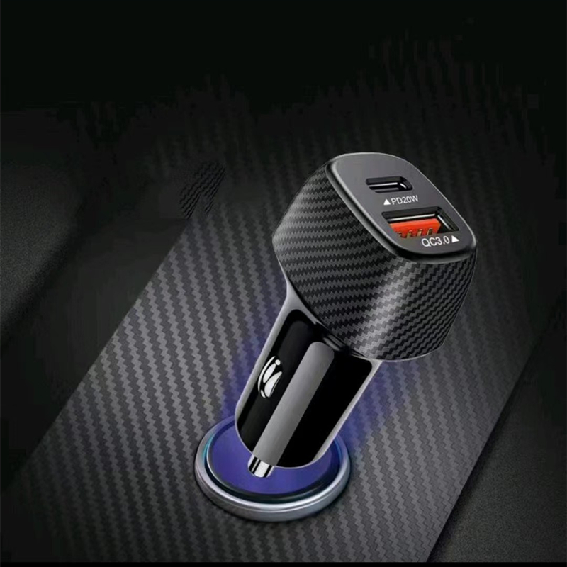 탄소 섬유 PD USB 자동차 충전기 15W USB C 유형 C 포트 QC 3.0 삼성 S22 S21 iPhone 14 13 Xiaomi 용 빠른 충전 충전기 자동 전력 충전기