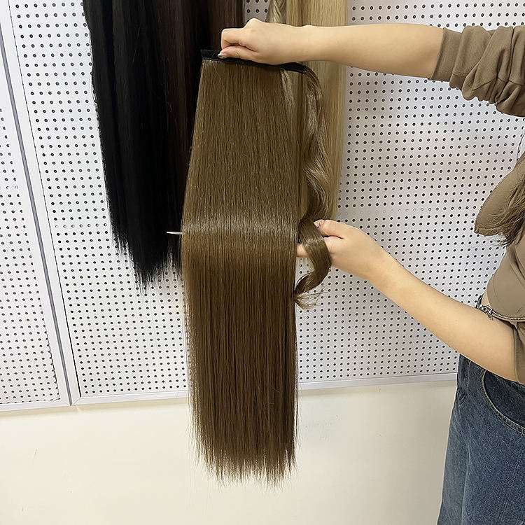 Synthetic Long Straight Wrap Around Clip In Ponytail Hair Extension Heat Resistant Pony Tail Fake Hair